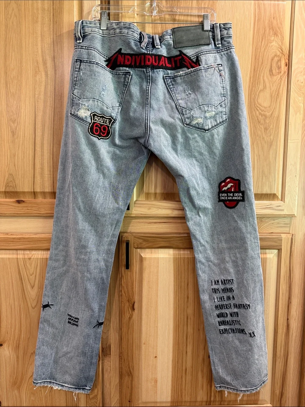 Cult of Individuality Slim Distressed Patchwork Rocker Grunge Men's Jeans 36x33